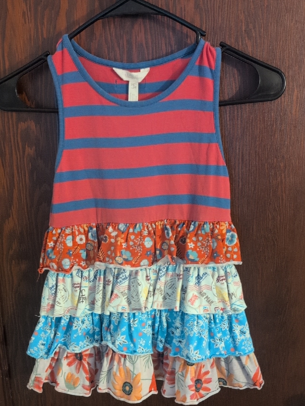 Matilda Jane No Stopping  Coral & Blue Striped Ruffle Tank